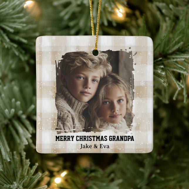 Ornement En Céramique Merry Christmas Grandpa | Family Photo Ornament (Arbre)