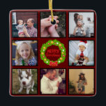 Ornement En Céramique Merry Christmas Wreath Custom Photo Collage<br><div class="desc">Créez votre propre sac fourre-tout de collage photo personnalisé de 8 avec vos images personnalisées. VEUILLEZ VÉRIFIER MON MAGASIN POUR PLUS DE CONCEPTION DE COLLAGES Ajoutez vos favoris, designs, photos ou illustrations pour créer quelque chose de totalement unique. Pour modifier ce modèle de conception, il vous suffit de télécharger votre...</div>