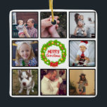Ornement En Céramique Merry Christmas Wreath Custom Photo Collage<br><div class="desc">Créez votre propre sac fourre-tout de collage photo personnalisé de 8 avec vos images personnalisées. VEUILLEZ VÉRIFIER MON MAGASIN POUR PLUS DE CONCEPTION DE COLLAGES Ajoutez vos favoris, designs, photos ou illustrations pour créer quelque chose de totalement unique. Pour modifier ce modèle de conception, il vous suffit de télécharger votre...</div>