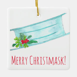 Ornement En Céramique Merry Christmask Blue Face Mask