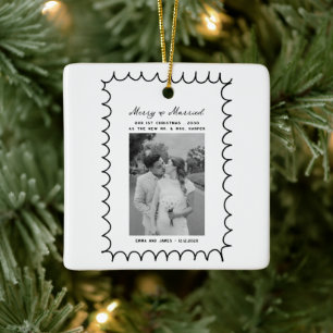 Ornement En Céramique Merry & Married Bow Photo Noël Nouveaux mariés