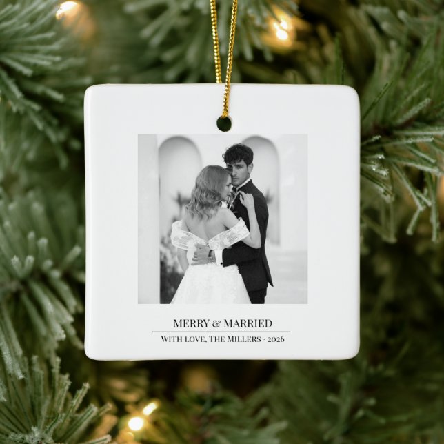 Ornement En Céramique Merry & Married - Personalized Newlywed Christmas  (Arbre)