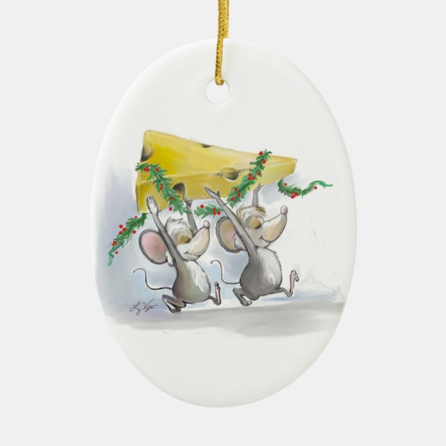 Ornement En Céramique Merry Mice Mic & Mac Oval Ornament (Devant)