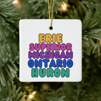 Ornement En Céramique Michigan Great Lakes Rainbow Text Ornament