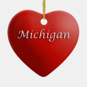 Ornement En Céramique Michigan Red Heart Keepsaké Ornament