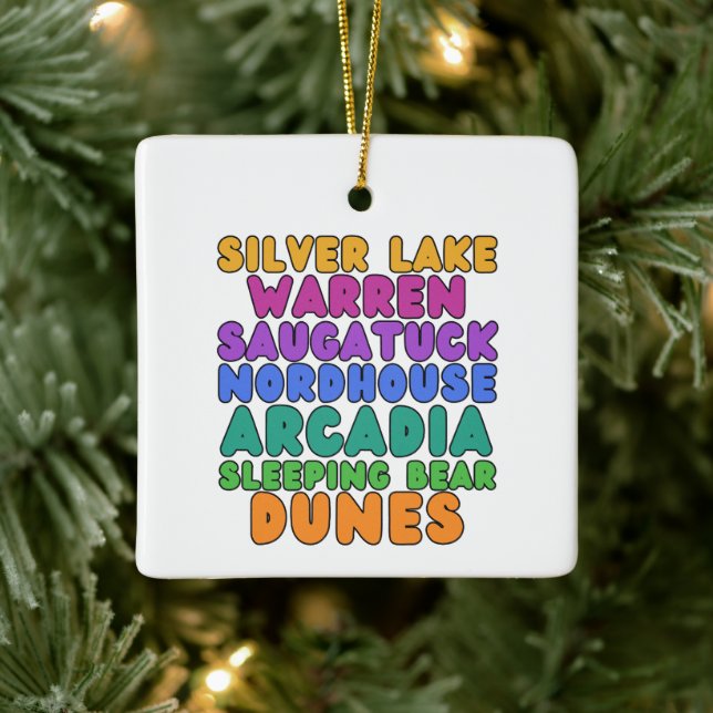 Ornement En Céramique Michigan Sand Dunes Rainbow Bubble Letter Ornament (Arbre)