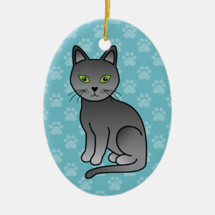 Ornement En Céramique Mignon Chat Bleu Russe de Dessin Animé Assis