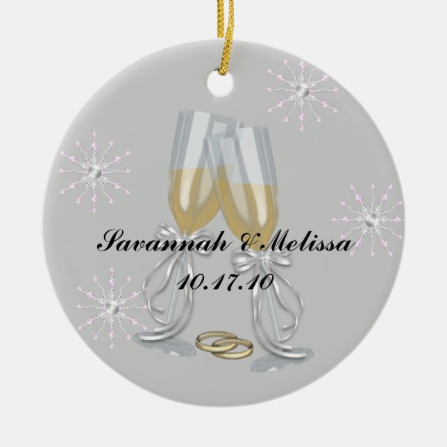 Ornement En Céramique Mignon marié ; Notre premier Noël (Devant)