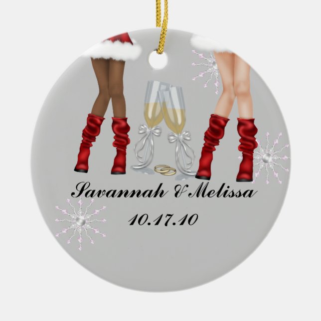 Ornement En Céramique Mignon marié ; Notre premier Noël (Devant)