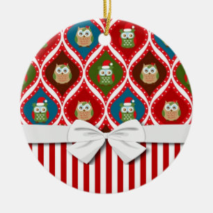 Ornement En Céramique mignon Noël père Noël saint hiboux rayures motif