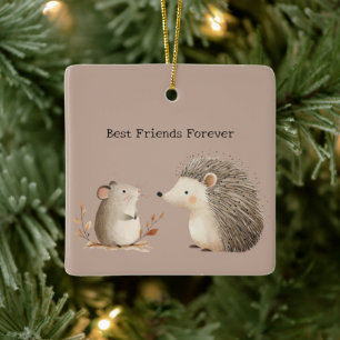 Ornement En Céramique Mignon Souris Hérisson Marron Crème