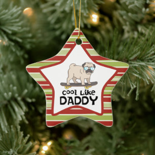 Ornement En Céramique Mignonne Carlin Chien Cool Comme Papa Noël