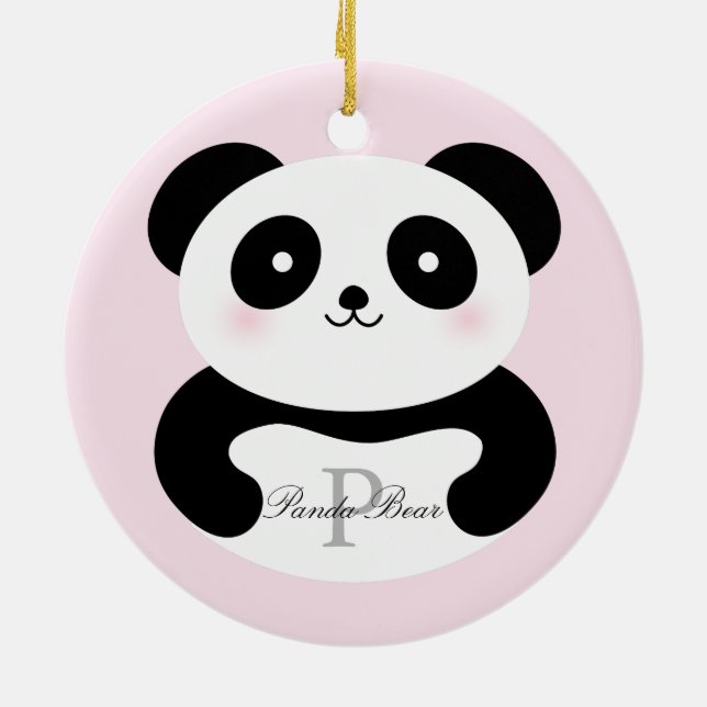 Ornement En Céramique Mignonne fille bébé Panda Ours Monogramme (Dos)