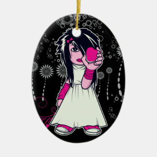 Ornement En Céramique mignonne fille emo tenant coeur vectoriel art