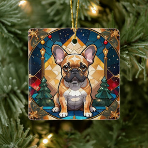 Ornement En Céramique Mignonne French Bulldog Pastel Verre Tressé Noël