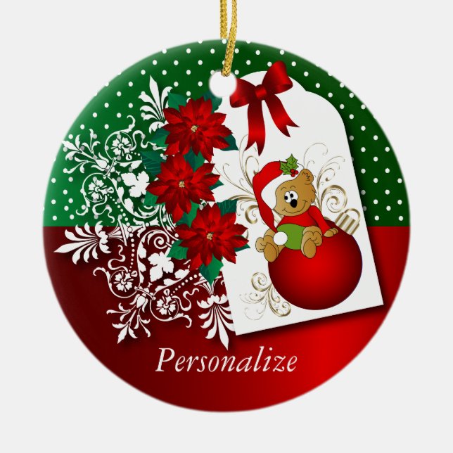 Ornement En Céramique Mignonne Ours de Noël (Devant)