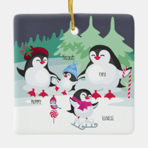 Ornement En Céramique Mignons manchots avec des noms pour une famille de