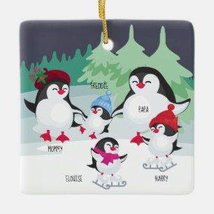 Ornement En Céramique Mignons manchots avec des noms pour une famille de
