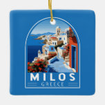 Ornement En Céramique Milos Grèce Travel Art Vintage<br><div class="desc">Conception de déplacement vectoriel rétro Milos. Milos ou Melos est une île volcanique grecque dans la mer Egée,  juste au nord de la mer de Crète.</div>