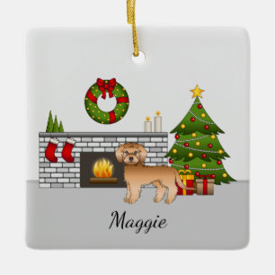 Ornement En Céramique Mini Goldendoodle abricot - Chambre festive de Noë