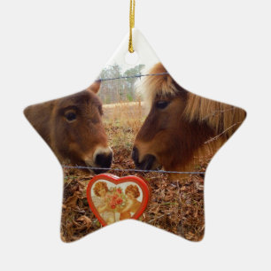Ornement En Céramique Miniature Donkey & Horse Valentine Heart