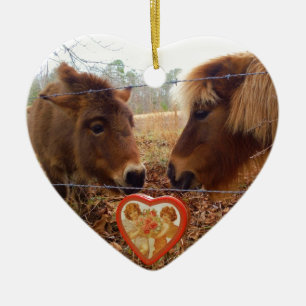 Ornement En Céramique Miniature Donkey & Horse Valentine Heart