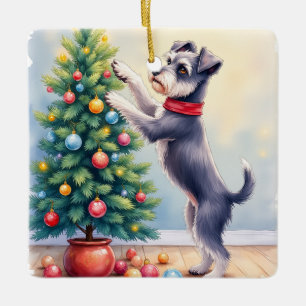 Ornement En Céramique Miniature Schnauzer Décorant l'Arbre de Noël Chien