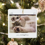 Ornement En Céramique Minimal Définir Naughty Pet Photo Keepsaké<br><div class="desc">Minimal amusant Définir Naughty Pet Photo Ornement de Noël. Il vous suffit de télécharger une image avec votre photo préférée pour faire le cadeau parfait petit gardien pour un propriétaire d'animal de compagnie en cette période de vacances.</div>