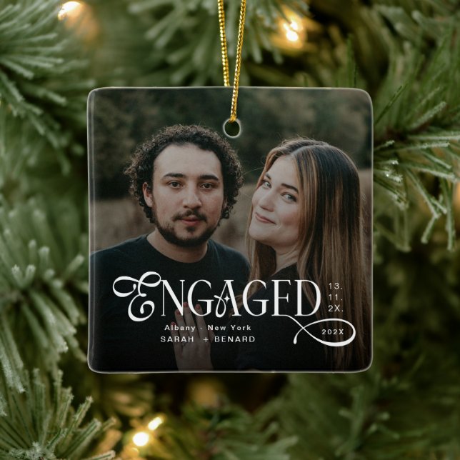 Ornement En Céramique Minimal Engaged Couples Photo Stylish Christmas (Arbre)