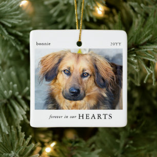 Ornement En Céramique Minimal Forever dans nos cœurs Photo de chien Souv