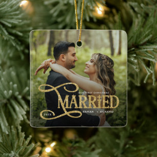 Ornement En Céramique Minimal Noël de la première année de mariage Coupl