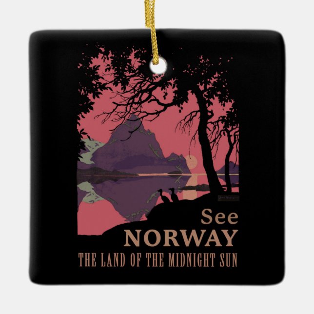 Ornement En Céramique Minimalist Norway Sunset Poster - Mountain Fjord (Devant)