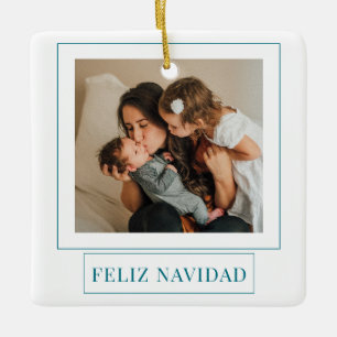 Ornement En Céramique Minimaliste Feliz Navidad Photo de Noël Turquoise