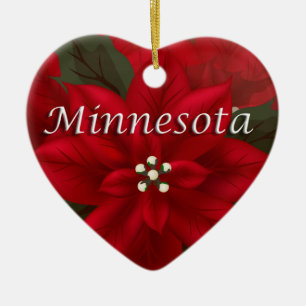 Ornement En Céramique Minnesota Red Poinsettia Heart Keepsaké