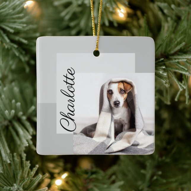 Ornement En Céramique Moden Minimal Geometric Dog Photo Ornament (Arbre)