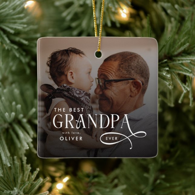 Ornement En Céramique Modern Best GrandPa Ever Photo Personalized (Arbre)