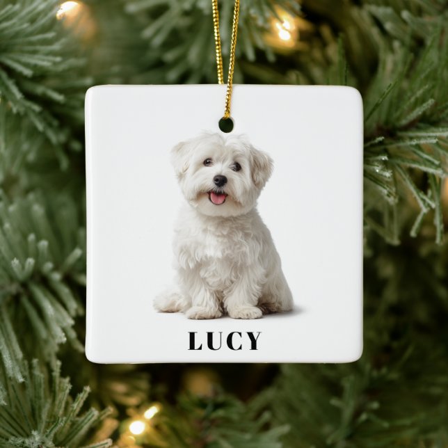Ornement En Céramique Modern Dog Photo | Merry Christmas Ornament (Arbre)
