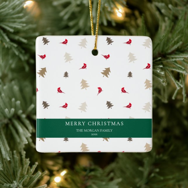 Ornement En Céramique Modern Minimal Red Cardinal Christmas Tree Pattern (Arbre)