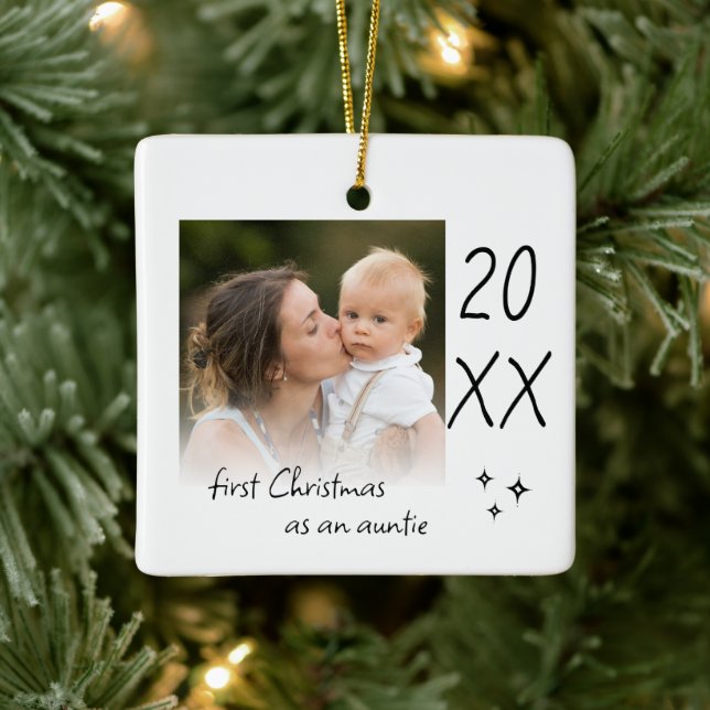 Ornement En Céramique Modern Simple First Christmas As Auntie Photo (Arbre)
