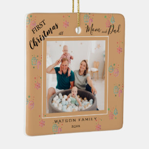 Ornement En Céramique Moderne Elegant 2 Photo Collage First Christmas Ce