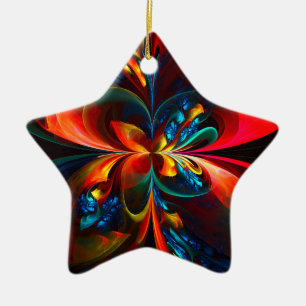 Ornement En Céramique Moderne Floral Abstrait Art Orange Bleu Motif #14