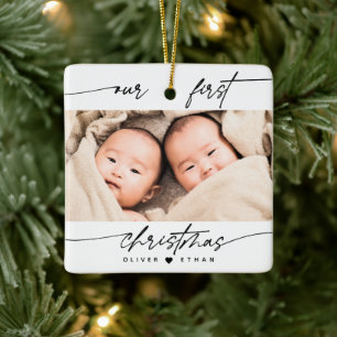 Ornement En Céramique Moderne Notre Première Photo de Noël Nouveaux Pare