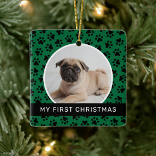 Ornement En Céramique Moderne Photo de Noël de Chien aux Empreintes de P