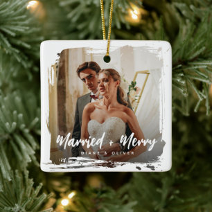 Ornement En Céramique Moderne Photo des jeunes mariés avec Tache Noël Ma