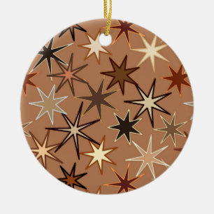 Ornement En Céramique Moderne Starburst Print, Café Brown et beige
