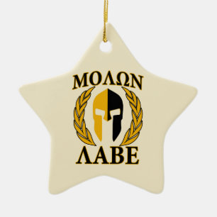 Ornement En Céramique Molon Labe Spartan Mask Laurels Décor Beige