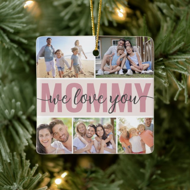 Ornement En Céramique Mommy We Love You Photo Collage Pink 7 Photos (Arbre)
