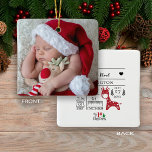 Ornement En Céramique Mon 1er Noël Nouveau-né Naissance Statistiques Pho<br><div class="desc">Accueillir le 1er Noël d'un nouveau bébé est l'une des occasions joyeuses de la vie. Vous pouvez laisser cela se produire avec ces adorables ornements photo photo de nouveau-nés état de naissance. Insérez facilement les informations de bébé sur le dos et offrez le meilleur cadeau de conservation jamais.</div>