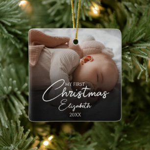 Ornement En Céramique Mon premier Noël Baby Photo Élégant Script