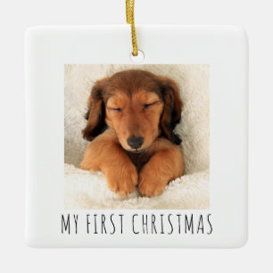 Ornement En Céramique Mon Premier Noël Chiots Carré Photo